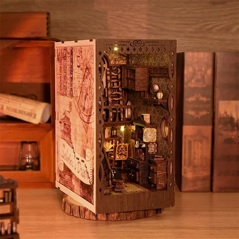 Diy Wooden Book Nook Kit Shelf Insert - 새로운 DIY 나무 책장 삽입형 미니어처