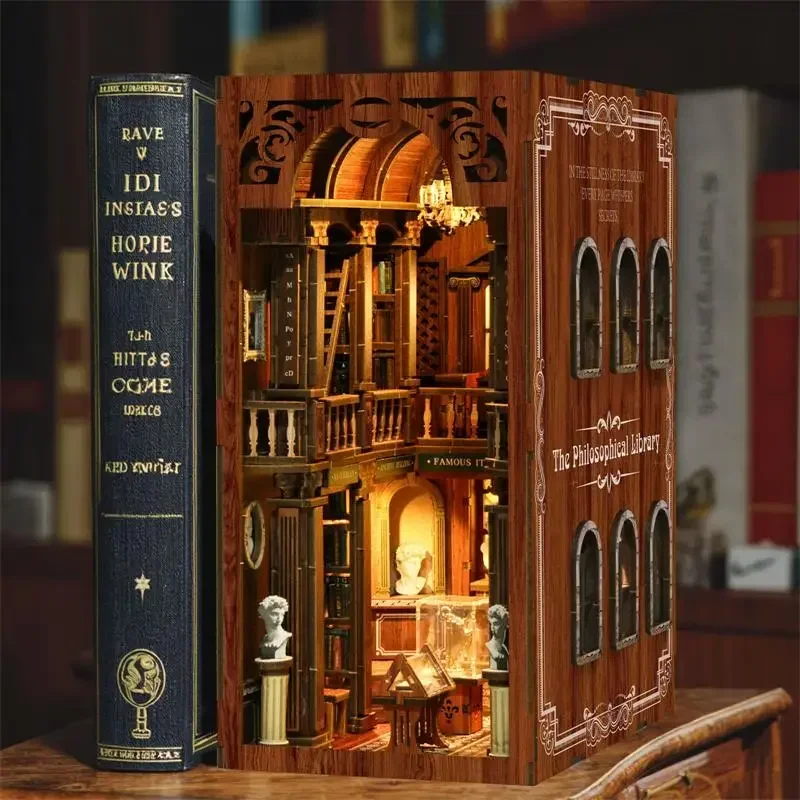 철학 도서관을 모티브로 한 새로운 DIY 나무 책꽂이, - Diy Wooden Book Nook Kit Shelf Insert 리뷰 및 가격