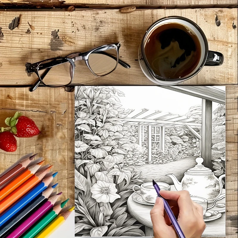 정원 속의 차 그림책(성인용), 아름다운 색칠 그림 페 - Adult Coloring Book Stress Relief 리뷰 및 가격